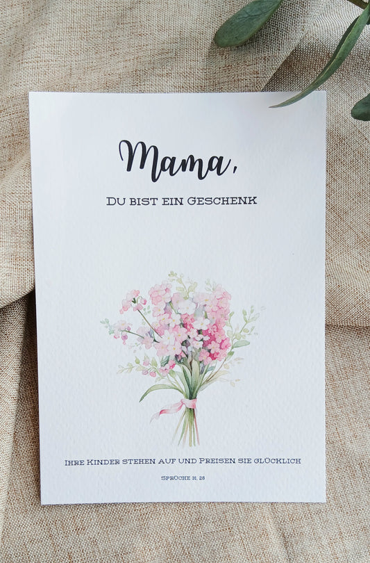 Postkarte „Mama, du bist ein Geschenk“ – Sprüche 31,28 | Muttertagskarte A6