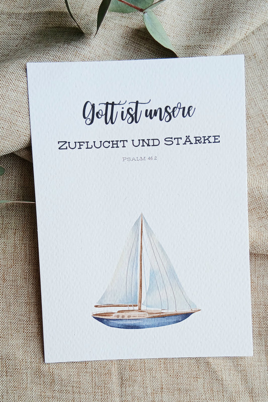 Postkarte „Gott ist unsere Zuflucht und Stärke“ – Psalm 46,2 | Aquarellkarte A6
