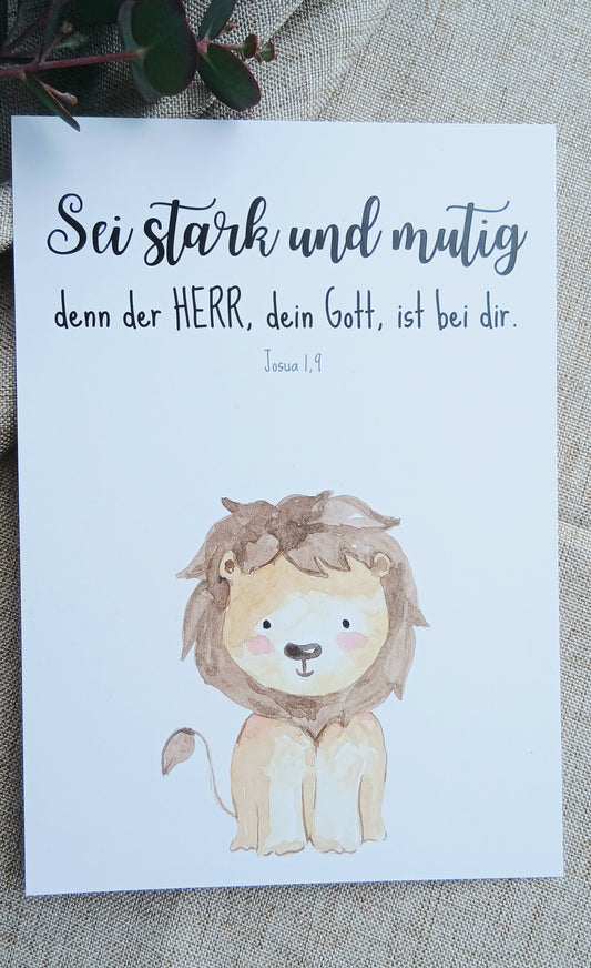 Postkarte „Sei stark und mutig“ – Josua 1,9 | Aquarellkarte A6 mit Bibelvers