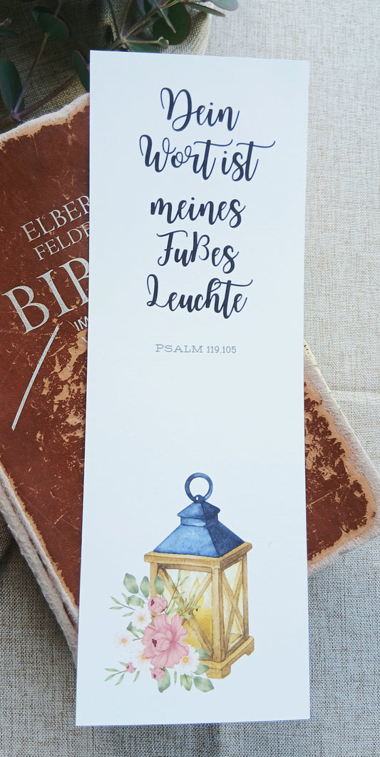 Lesezeichen „Dein Wort ist meines Fußes Leuchte“ – Psalm 119,105 | Bibelleseplan | 7 × 21 cm