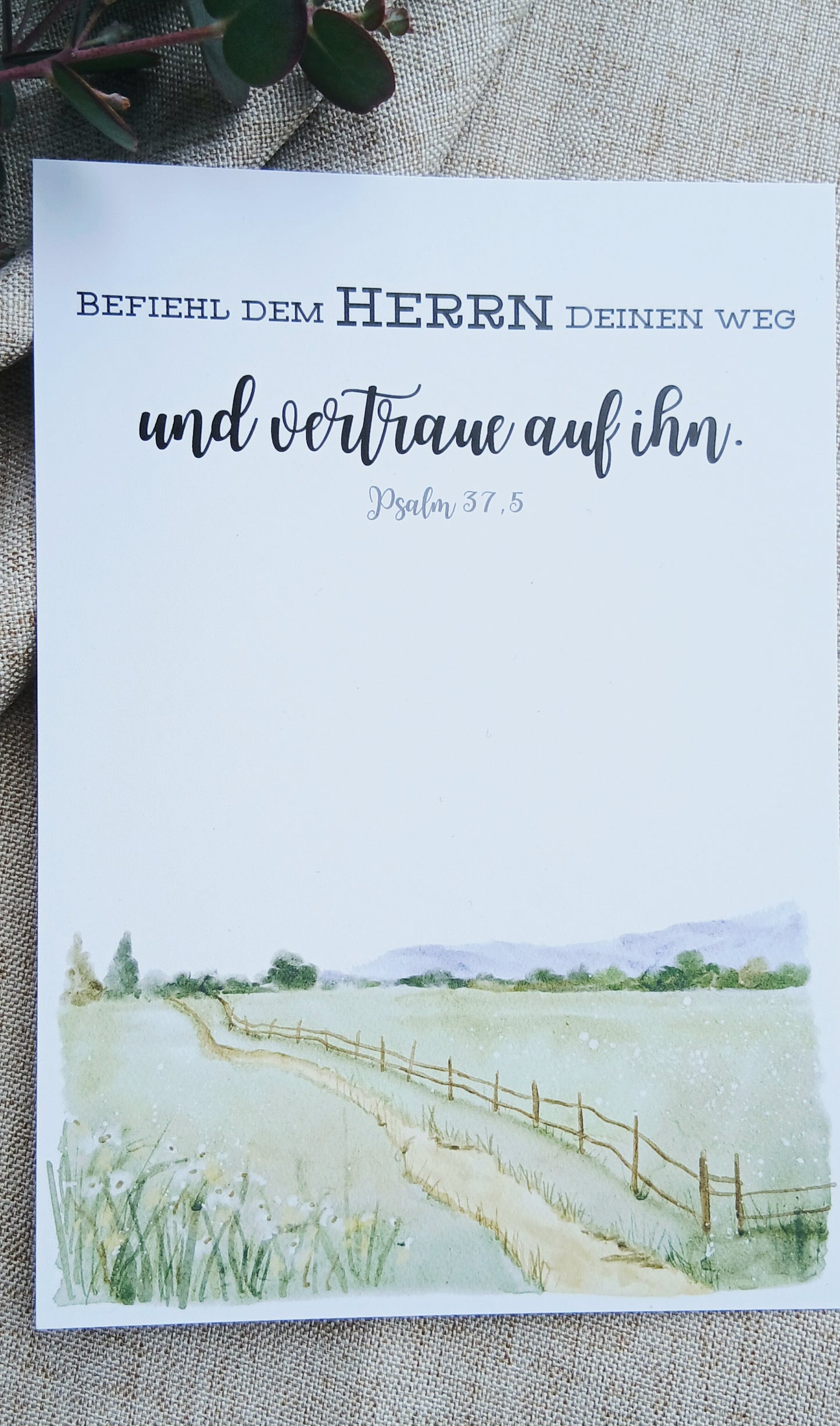 Postkarte „Befiehl dem Herrn deinen Weg“ – Psalm 37,5 | Aquarellkarte A6 mit Bibelvers
