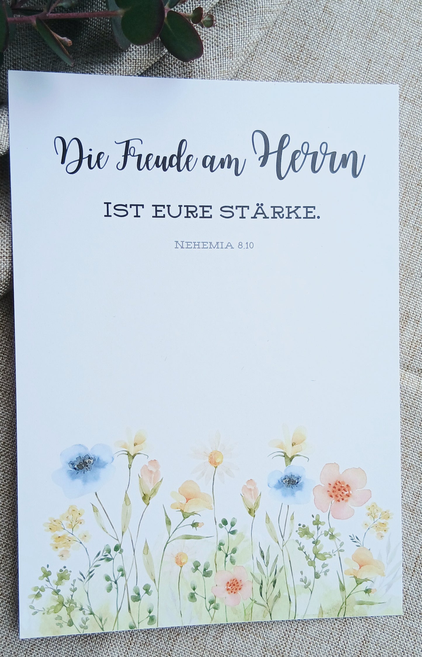 Postkarte „Die Freude am Herrn ist eure Stärke“ – Nehemia 8,10 | Aquarellkarte A6 mit Bibelvers