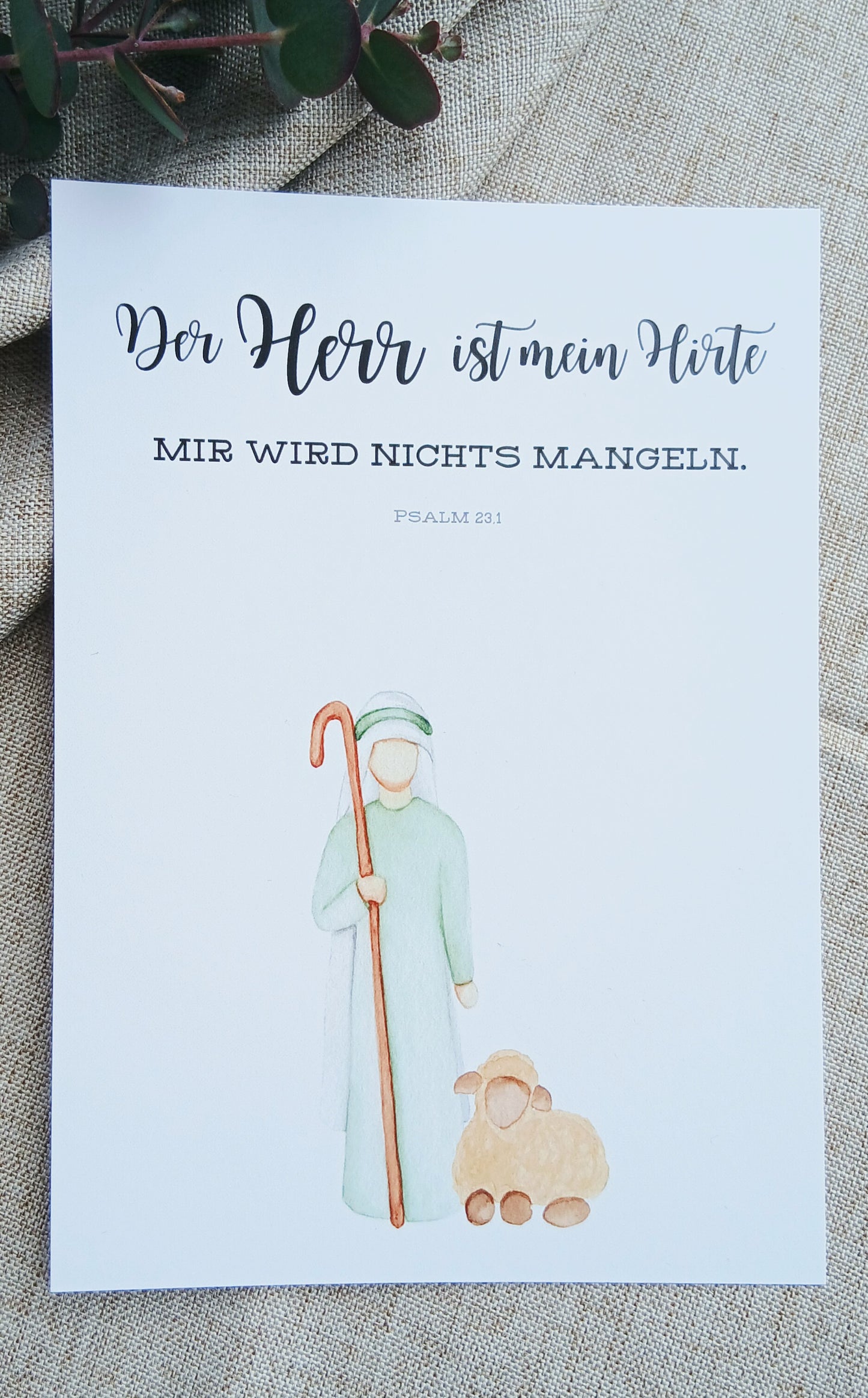 Postkarte „Der Herr ist mein Hirte“ – Psalm 23,1 | Aquarellkarte A6 mit Bibelvers