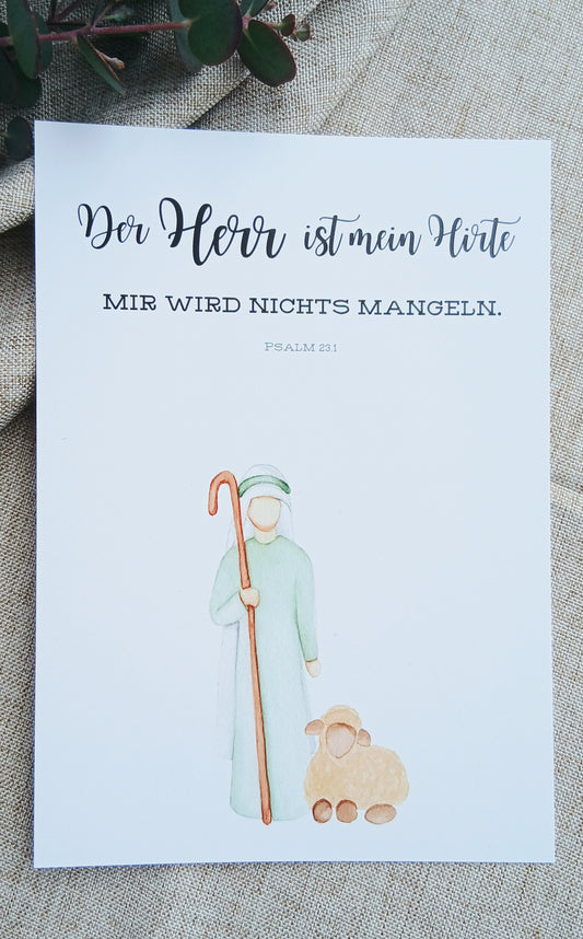 Postkarte „Der Herr ist mein Hirte“ – Psalm 23,1 | Aquarellkarte A6 mit Bibelvers