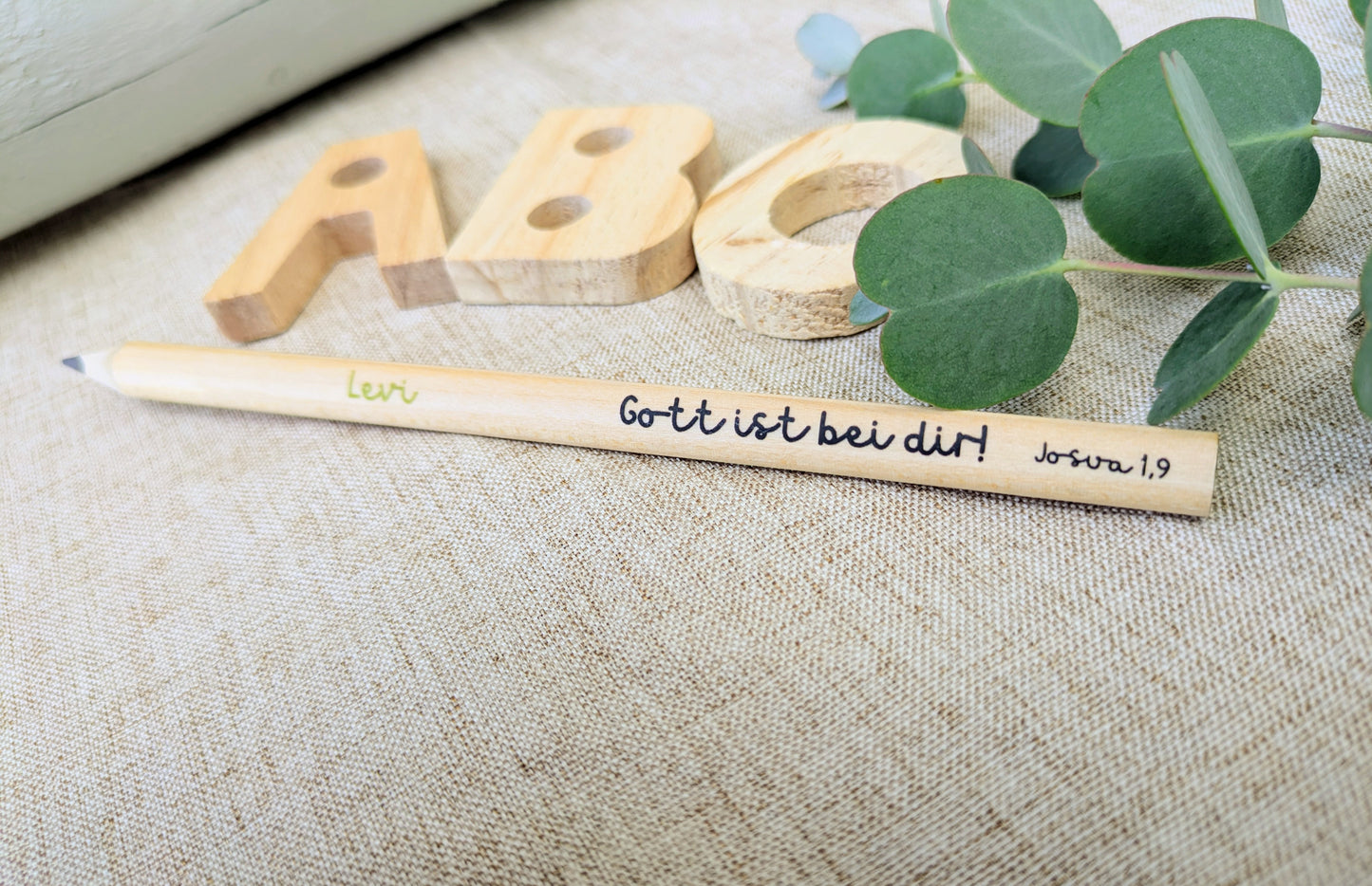 Personalisiertes Einschulungs-Set mit Bibelvers I Stundenplan, Holzlineal & Jumbo-Bleistift