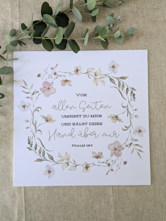 Leinwand „Von allen Seiten umgibst du mich“ | Psalm 139,5 | 25 × 25 cm