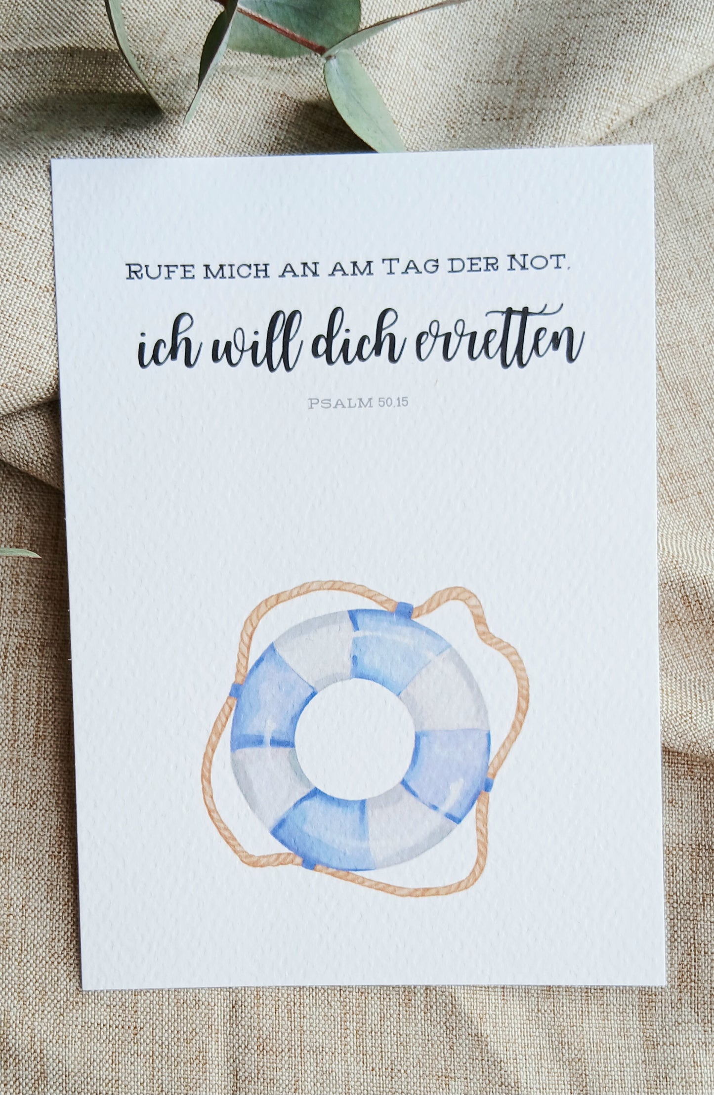 Postkarte „Ich will dich erretten“ – Psalm 50,15 | Aquarellkarte A6
